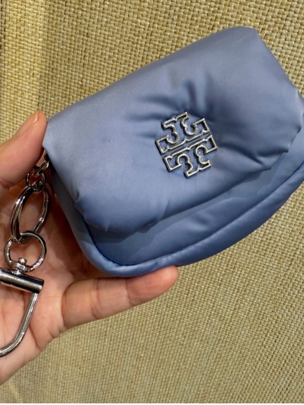 Tory Burch “Iris” color Quilted Key Pouch with Silver Hardware
